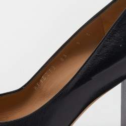 Pre Owned Salvatore Ferragamo Black Leather Bow Embellished Block Heel Pumps Size 39.5