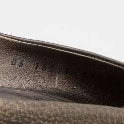 Pre Owned Salvatore Ferragamo Metallic Grey Leather Pola Vara Bow Peep Toe Platform  Pumps Size 38.5