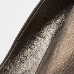 Pre Owned Salvatore Ferragamo Metallic Grey Leather Pola Vara Bow Peep Toe Platform  Pumps Size 38.5