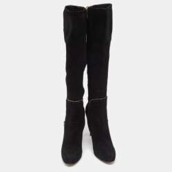 Pre Owned Salvatore Ferragamo Black Suede Zip Detail Knee Length Boots Size 39.5