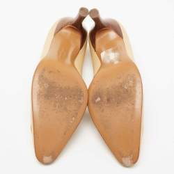 Salvatore Ferragamo Beige/Brown Woven Canvas And Leather Pumps Size 37.5