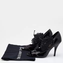 Pre Owned Salvatore Ferragamo Black Laser Cut Patent And Leather Peep Toe Booties Size 38.5