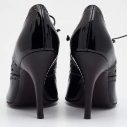 Pre Owned Salvatore Ferragamo Black Laser Cut Patent And Leather Peep Toe Booties Size 38.5