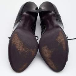Pre Owned Salvatore Ferragamo Black Laser Cut Patent And Leather Peep Toe Booties Size 38.5