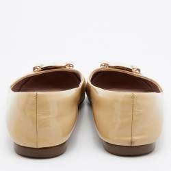 Pre Owned حذاء باليرينا فلات سالفاتوري فيراغامو جلد بيج لامع مقاس 37.5