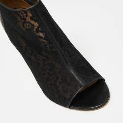 Pre Owned Salvatore Ferragamo Black Lace and Python Leather Nufus Open Toe Ankle Booties Size 40.5 