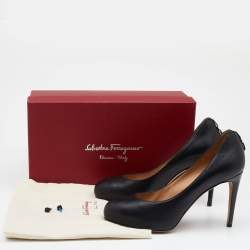 Pre Owned Salvatore Ferragamo Black Leather Ronda Pumps Size 38.5