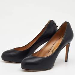 Pre Owned Salvatore Ferragamo Black Leather Ronda Pumps Size 38.5