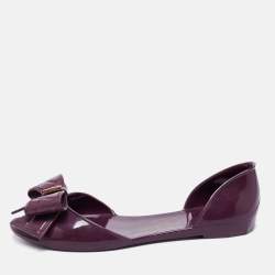 Salvatore Ferragamo Burgundy Jelly Barbados Bow Flat Sandals Size 37.5