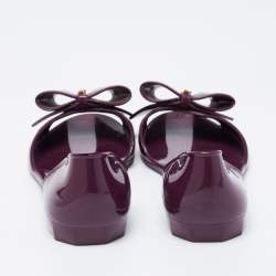 Salvatore Ferragamo Burgundy Jelly Barbados Bow Flat Sandals Size 37.5