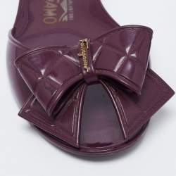 Salvatore Ferragamo Burgundy Jelly Barbados Bow Flat Sandals Size 37.5