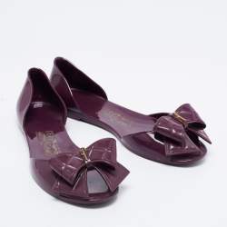 Salvatore Ferragamo Burgundy Jelly Barbados Bow Flat Sandals Size 37.5