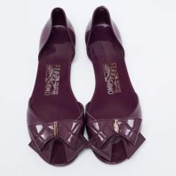 Salvatore Ferragamo Burgundy Jelly Barbados Bow Flat Sandals Size 37.5