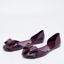 Salvatore Ferragamo Burgundy Jelly Barbados Bow Flat Sandals Size 37.5