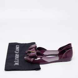 Salvatore Ferragamo Burgundy Jelly Barbados Bow Flat Sandals Size 37.5