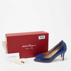 Pre Owned Salvatore Ferragamo Navy Blue Patent Leather Pointed Toe Pumps Size 36