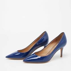 Pre Owned Salvatore Ferragamo Navy Blue Patent Leather Pointed Toe Pumps Size 36