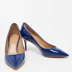 Pre Owned Salvatore Ferragamo Navy Blue Patent Leather Pointed Toe Pumps Size 36