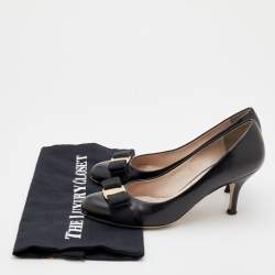 Pre Owned حذاء كعب عالي سالفاتوري فيراغام جلد أسود بفيونكة مقاس 37.5