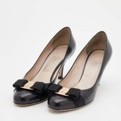 Pre Owned حذاء كعب عالي سالفاتوري فيراغام جلد أسود بفيونكة مقاس 37.5