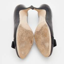 Pre Owned حذاء كعب عالي سالفاتوري فيراغام جلد أسود بفيونكة مقاس 37.5