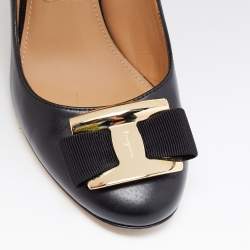 Pre Owned حذاء كعب عالي سالفاتوري فيراغامو بفيونكة جلد أسود مقاس 38.5