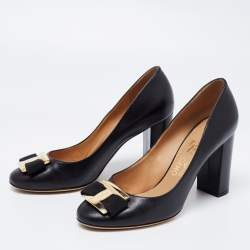 Pre Owned حذاء كعب عالي سالفاتوري فيراغامو بفيونكة جلد أسود مقاس 38.5