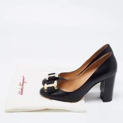 Pre Owned حذاء كعب عالي سالفاتوري فيراغامو بفيونكة جلد أسود مقاس 38.5