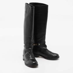 Pre Owned Salvatore Ferragamo Black Leather Knee Length Boots Size 37.5