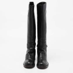 Pre Owned Salvatore Ferragamo Black Leather Knee Length Boots Size 37.5