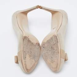 Pre Owned Salvatore Ferragamo Metallic Beige Leather Carla Vara Bow Platform Pumps Size 38