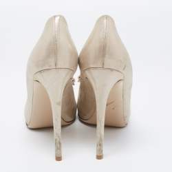 Pre Owned Salvatore Ferragamo Metallic Beige Leather Carla Vara Bow Platform Pumps Size 38