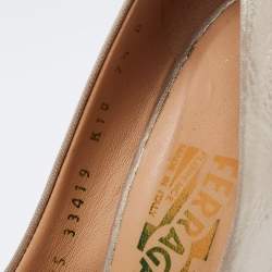 Pre Owned Salvatore Ferragamo Metallic Beige Leather Carla Vara Bow Platform Pumps Size 38