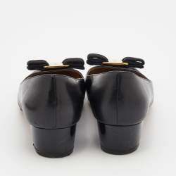 Pre Owned Salvatore Ferragamo Black Leather Vara Bow Pumps Size 36.5