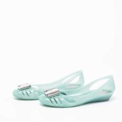 Pre Owned Salvatore Ferragamo Light Green Jelly Bermuda Ballet Flats Size 38.5