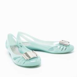 Pre Owned Salvatore Ferragamo Light Green Jelly Bermuda Ballet Flats Size 38.5