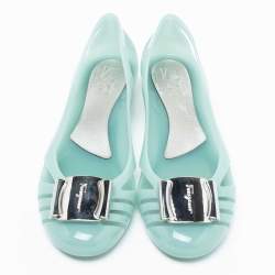 Pre Owned Salvatore Ferragamo Light Green Jelly Bermuda Ballet Flats Size 38.5