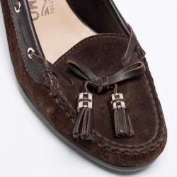 Salvatore Ferragamo Brown Suede and Leather Loafer Pumps Size 37