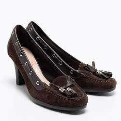 Salvatore Ferragamo Brown Suede and Leather Loafer Pumps Size 37