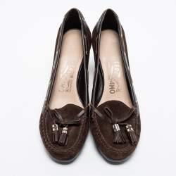 Salvatore Ferragamo Brown Suede and Leather Loafer Pumps Size 37