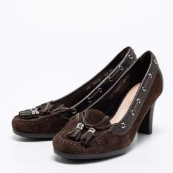 Salvatore Ferragamo Brown Suede and Leather Loafer Pumps Size 37