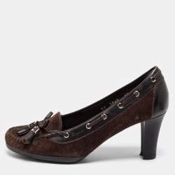 Salvatore Ferragamo Brown Suede and Leather Loafer Pumps Size 37