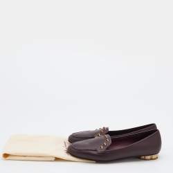 Pre Owned Salvatore Ferragamo Burgundy Leather Studded Flower Heel Loafers Size 38.5