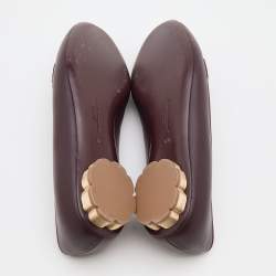 Pre Owned Salvatore Ferragamo Burgundy Leather Studded Flower Heel Loafers Size 38.5