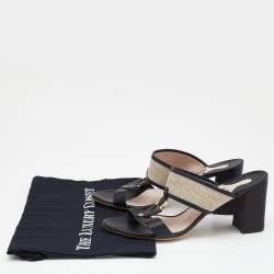 Salvatore Ferragamo Black Canvas and Leather Gancini Slides Size 39.5