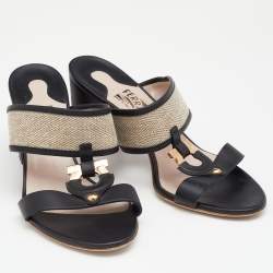 Salvatore Ferragamo Black Canvas and Leather Gancini Slides Size 39.5