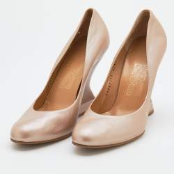 Pre Owned Salvatore Ferragamo Metallic Beige Leather Wedge Pumps Size 39 