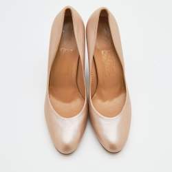 Pre Owned Salvatore Ferragamo Metallic Beige Leather Wedge Pumps Size 39 