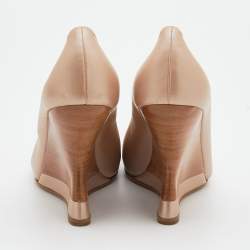 Pre Owned Salvatore Ferragamo Metallic Beige Leather Wedge Pumps Size 39 