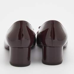 Pre Owned Salvatore Ferragamo Burgundy Patent Leather Bow Block Heel Pumps Size 39.5